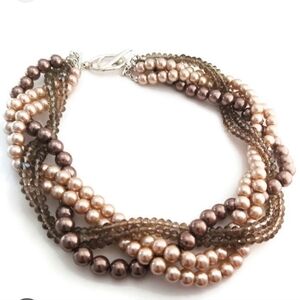 Banana Republic Statement Braided Multi Strand Pearl Brown Beaded Necklace  New